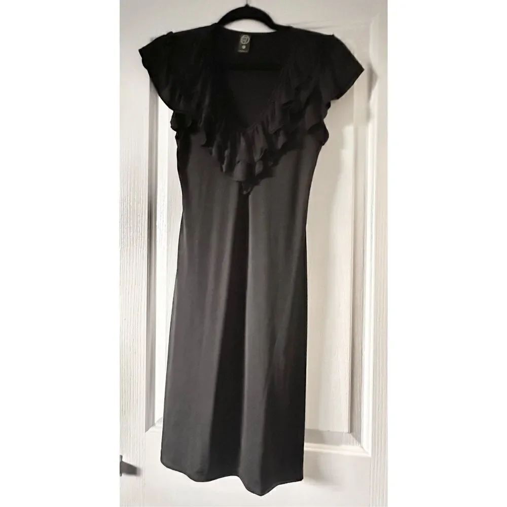 Y2K Little Black Dress Ruffle Collar Midi | Stretch | Made in USA